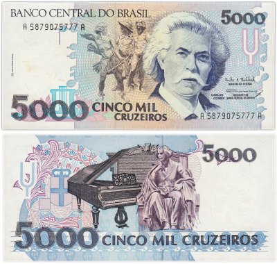 купить Бразилия 5000 крузейро 1993 года (Pick 232с)