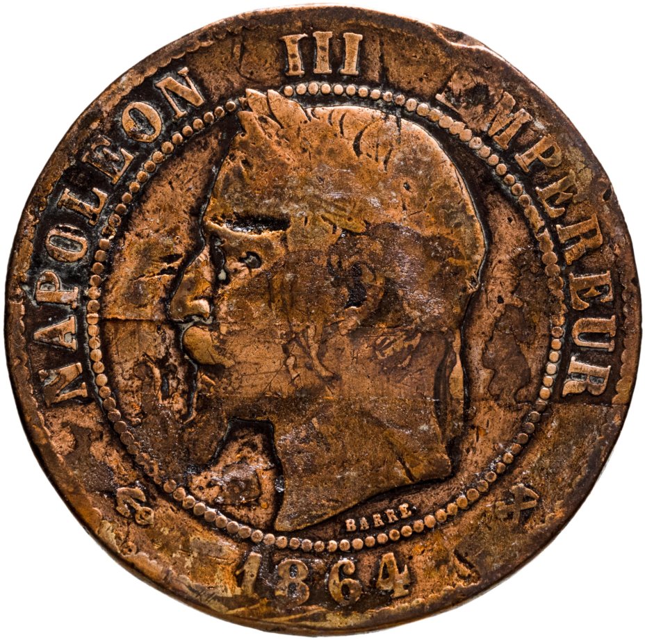 Франция 10 сантимов (centimes) 1864 K знак монетного двора: 
