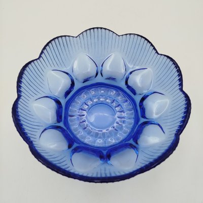 купить Конфетница синего цвета с рельефным декором, стекло, СССР, 1970-1990 гг.