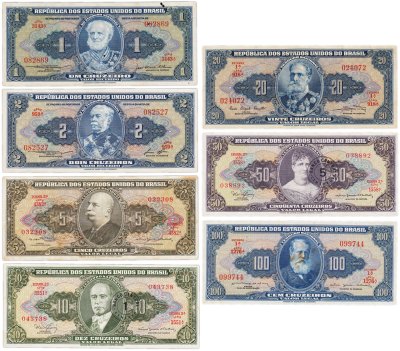 купить Бразилия набор из 8 банкнот 1, 2, 5, 10, 20, 50, 100 крузейро 1944 - 1967