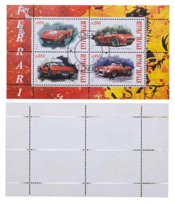 купить Малави марки квартблок "Феррари. Автомобили. Гонки" 150, 250, 350, 450 франков 2010