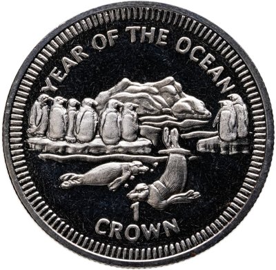 купить Остров Мэн 1 крона (crown) 1998 "Год океанов - пингвины и морские котики"