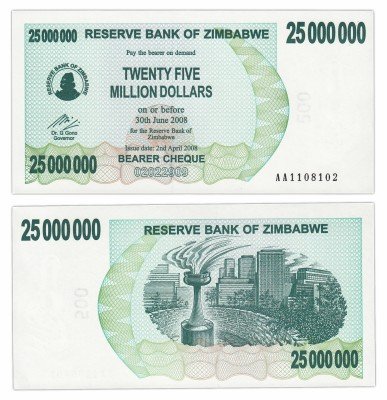 купить Зимбабве 25000000 долларов 2008 (Pick 56)