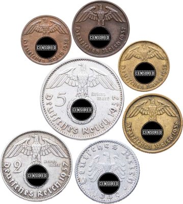 купить Германия, Третий рейх Набор 7 монет от 1 рейхспфеннига до 5 рейхсмарок 1937 - 1940 годов
