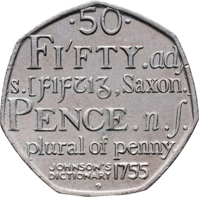купить Великобритания 50 пенсов (pence) 2005 "250 лет со дня опубликования Словаря Английского языка Сэмюэла Джонсона"