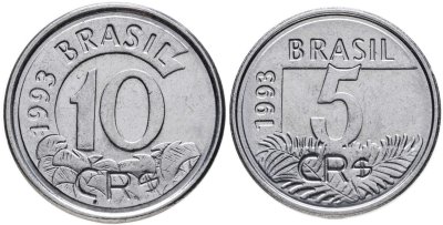 купить Бразилия набор 5 и 10 крузейро реалов 1993