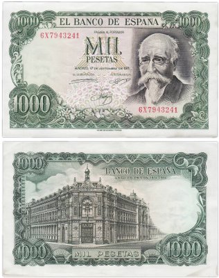 купить Испания 1000 песет 1971 Pick 154 (Хосе Эчегарай, к 100 летию Банка Испании, как единственного банка-эмитента 1874-1974)