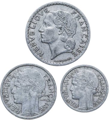 купить Франция 5 2 1 франк 1947-1948 набор из 3-х монет