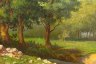 Купить Картина "Летний пейзаж с рекой" (название условное), неизвестный художник (подпись неразборчива), холст, масло, деревянный подрамник, Западная Европа, 1970-1990 гг.