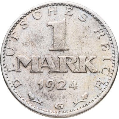 купить Германия 1 марка (mark) 1924 G знак монетного двора "G" — Карлсруэ