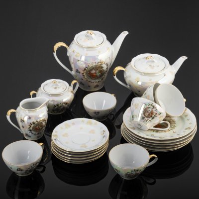 купить Сервиз чайно-кофейный "Мадонна" на 6 персон (22 предмета), фарфор, люстр, деколь, золочение, Kahla, ГДР, 1964-1967 гг.
