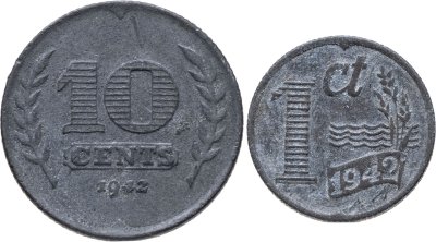 купить Нидерланды набор монет для обращения 1941-1944 (2 штуки)