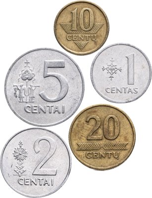 купить Литва набор из 5 монет 1, 2, 5, 10, 20 центов 1991-1998