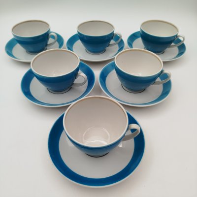 купить Набор кофейных пар в минималистичном стиле на 6 персон, фарфор, крытье, золочение, Фарфоровый завод «Пролетарий» (Бронница, Мста), СССР, 1958-1967 гг.