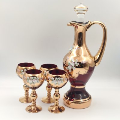 купить Набор для подачи крепленых вин и крепких напитков на 4 персон, стекло, лепной декор, золочение, Bohemia (Neurohlau), Чехословакия, 1970-1990 гг.