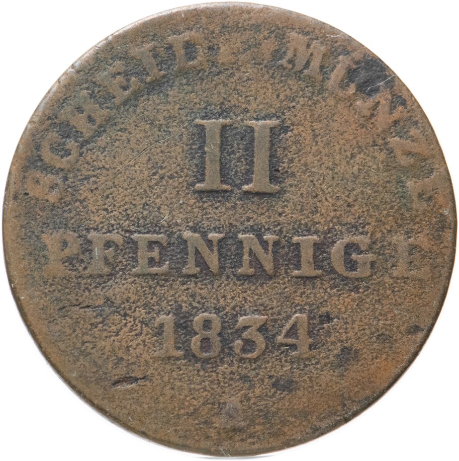 купить Германия, Королевство Ганновер 2 пфеннига 1834