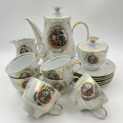 купить Сервиз чайно-кофейный на 6 персон "Мадонна" (15 предметов), фарфор, люстр, деколь, золочение, Colditz (Кольдиц), ГДР, 1960-1980 гг.