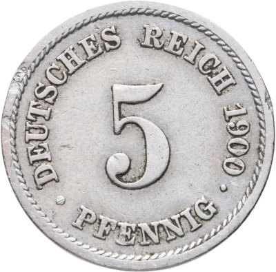 купить Германия 5 пфеннигов (pfennig) 1900 F знак монетного двора: "F" - Штутгарт