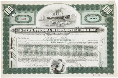 купить Акция США INTERNATIONAL MERCANTILE MARINE ( ТИТАНИК) " Гашение представителями банка "JP Morgan"" 1924 г.