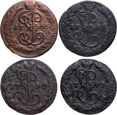 купить Набор медных монет Денга 1766-1795 ЕМ (4 монеты)