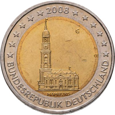 купить Германия 2 евро (euro) 2008 G Федеральные земли Германии - Церковь св. Михаила, Гамбург знак монетного двора: "G" - Карлсруэ