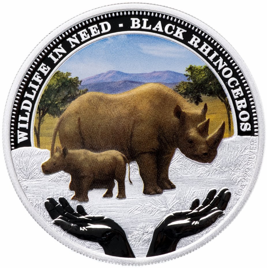 купить Тувалу 1 доллар 2012 "Дикая природа нуждается - Черный носорог", в футляре с сертификатом