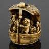 Купить Нэцкэ (миниатюрная статуэтка) "Такарабунэ" ("Корабль семи богов счастья"), период Мэйдзи или Тайсё, кость, резьба, тонировка, чернение, Япония, 1900-1920 гг.