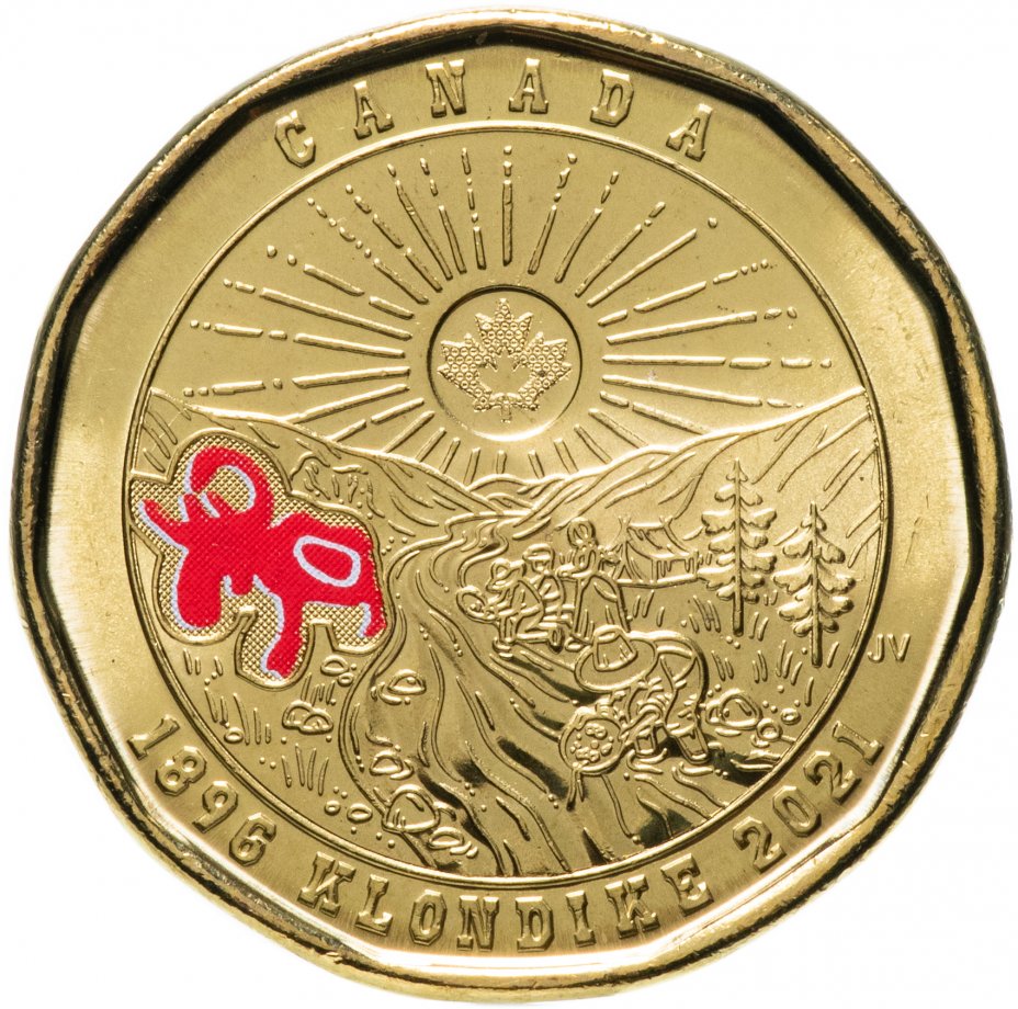 купить Канада 1 доллар 2021 125 лет Клондайкской золотой лихорадке, цветное покрытие