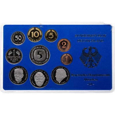 купить Германия, ФРГ, годовой набор монет 1991 D в банковском футляре, знак монетного двора: "D" - Мюнхен