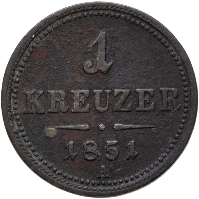купить Австрия 1 крейцер (kreuzer) 1851 А