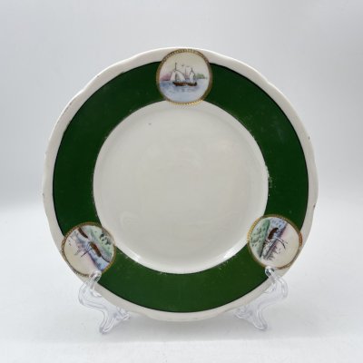 купить Тарелка десертная из сервиза «Озерный», фарфор, деколь, крытье, золочение, Фарфоровый завод «Пролетарий» (Бронница, Мста), СССР, 1939-1945 гг.