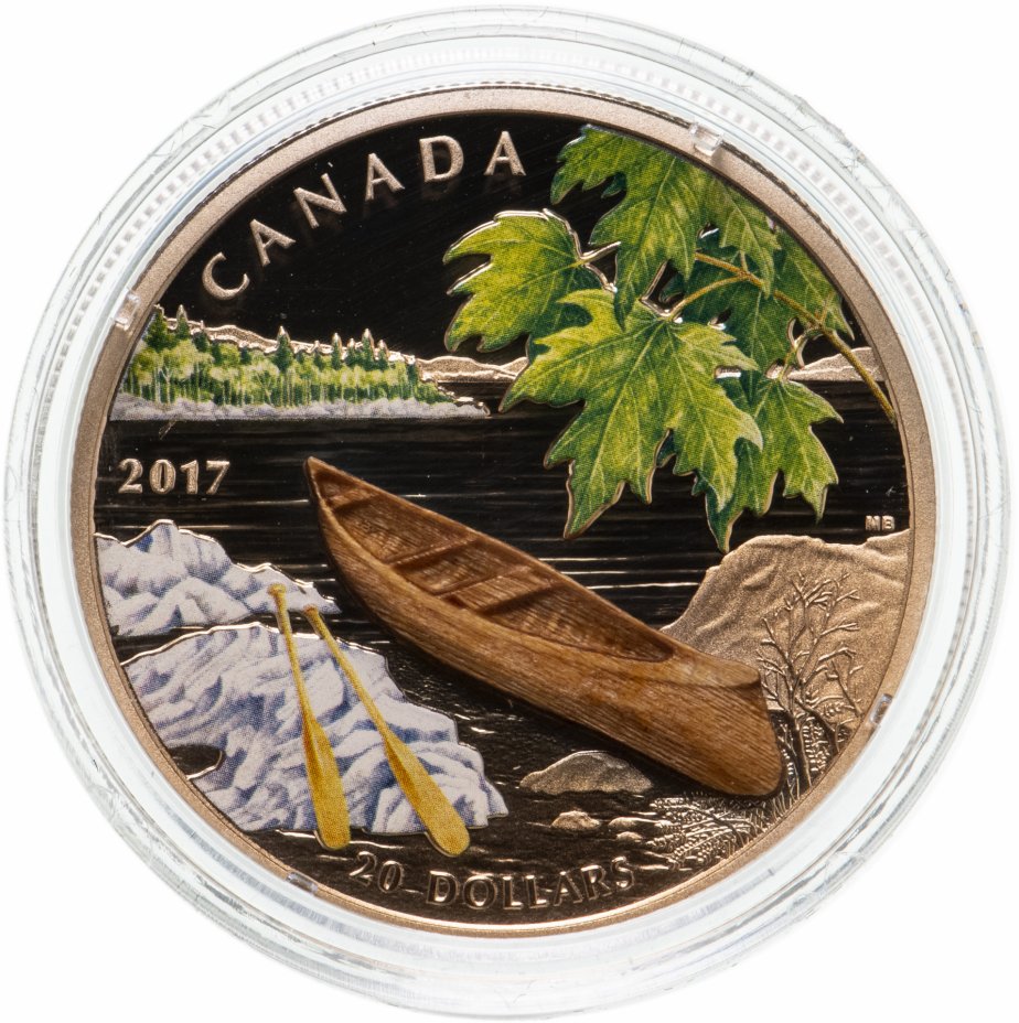 купить Канада 20 долларов 2017 "Каноэ",  в футляре, с сертификатом