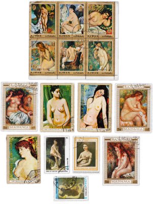 купить Набор из 9 марок и 1 квартблок "Девушки. Женщины. Женское тело"