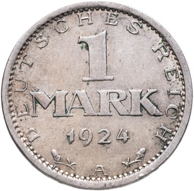 купить Германия 1 марка 1924, знак монетного двора "A" — Берлин
