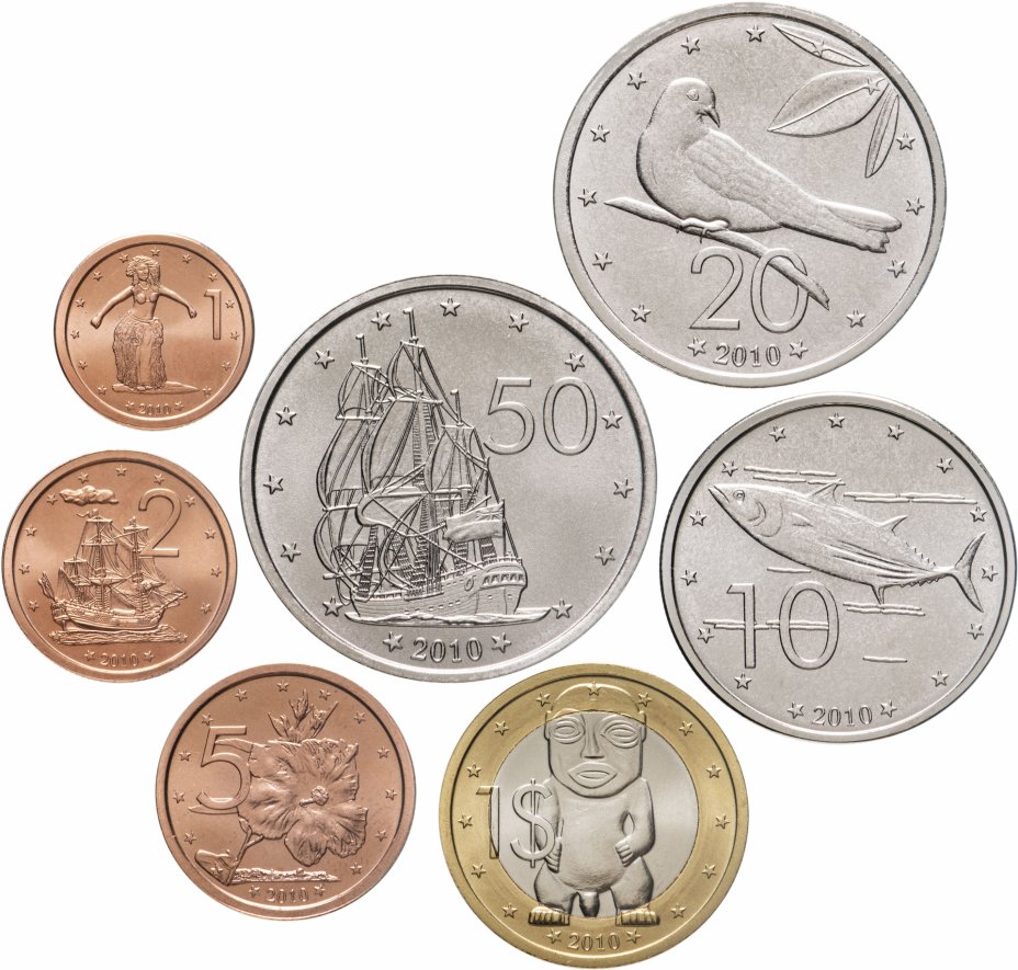 купить Острова Кука набор из 7 монет: 1, 2, 5, 10, 20, 50 центов и 1 доллар 2010 "Фауна, Корабли"