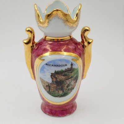 купить Ваза миниатюрная с изображением французского города Рокамадур, фарфор, деколь, крытье, золочение, Limoges, Франция, 1970-1990 гг.