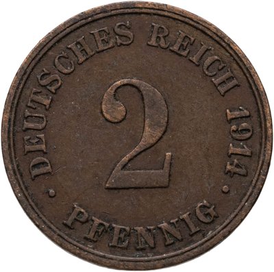 купить Германия 2 пфеннига (pfennig) 1914 G знак монетного двора: "G" - Карлсруэ