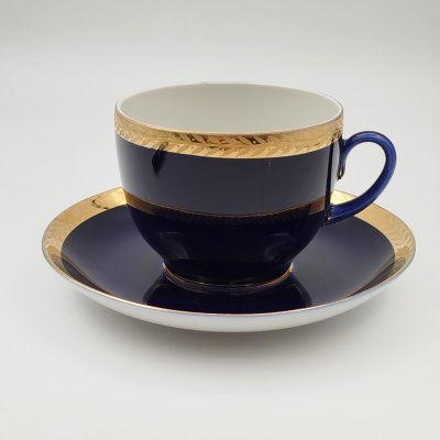 купить Пара чайная "Колос", фарфор, кобальт, золочение, Ленинградский фарфоровый завод (ЛФЗ), СССР, 1957-1970 гг.