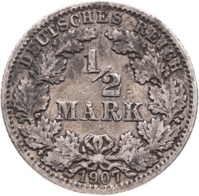 купить Германия 1/2 марки 1907, знак монетного двора: "G" - Карлсруэ