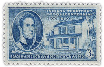Купить США 3 цента 1950 "Губернатор Уильям Генри Харрисон и первый Капитолий штата Индиана"