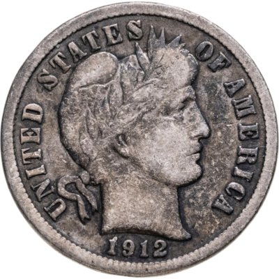 купить США 10 центов (дайм, one dime) 1912 S Barber Dime знак монетного двора: "S" - Сан-Франциско
