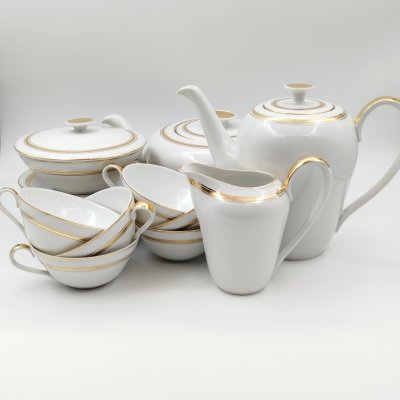 купить Сервиз чайно-кофейный на 6 персон, украшенный ленточным орнаментом (16 предметов), фарфор, золочение, Thun (Тун), Чехословакия, 1918-1945 гг.