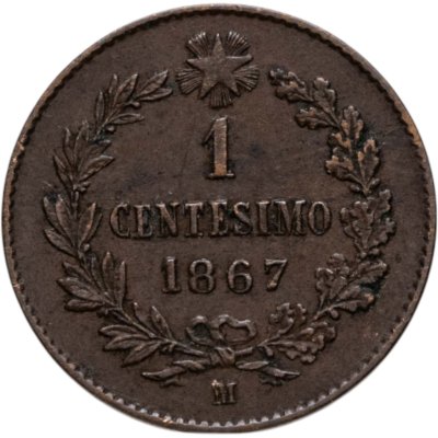 купить Италия 1 чентезимо (centesimo) 1867 Знак монетного двора: "M" - Милан