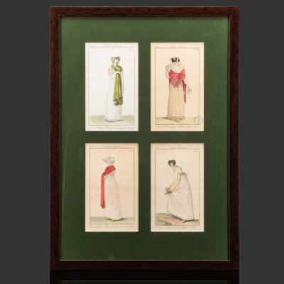 купить Набор из 4-х гравюр "Costume Parisien" из журнала мод (Le Journal des Dames et des Modes) в раме, бумага, гравюра, роспись, Франция, 1806-1808 гг.