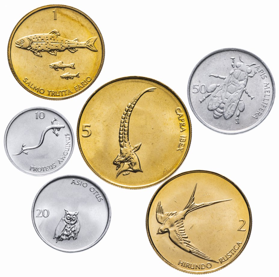 купить Словения набор монет 1992-2001 (6 штук, UNC) Животные
