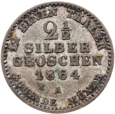 купить Германия, Пруссия 2 1/2 серебряных гроша 1864, знак монетного двора: "A" - Берлин
