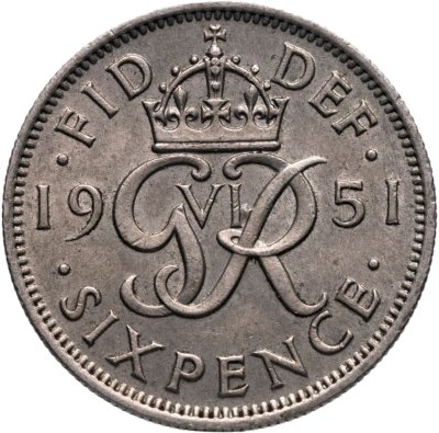 купить Великобритания 6 пенсов (pence) 1951