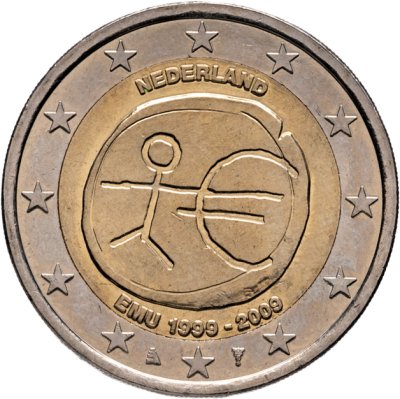 купить Нидерланды 2 евро (euro) 2009 "10 лет Экономическому и валютному союзу"