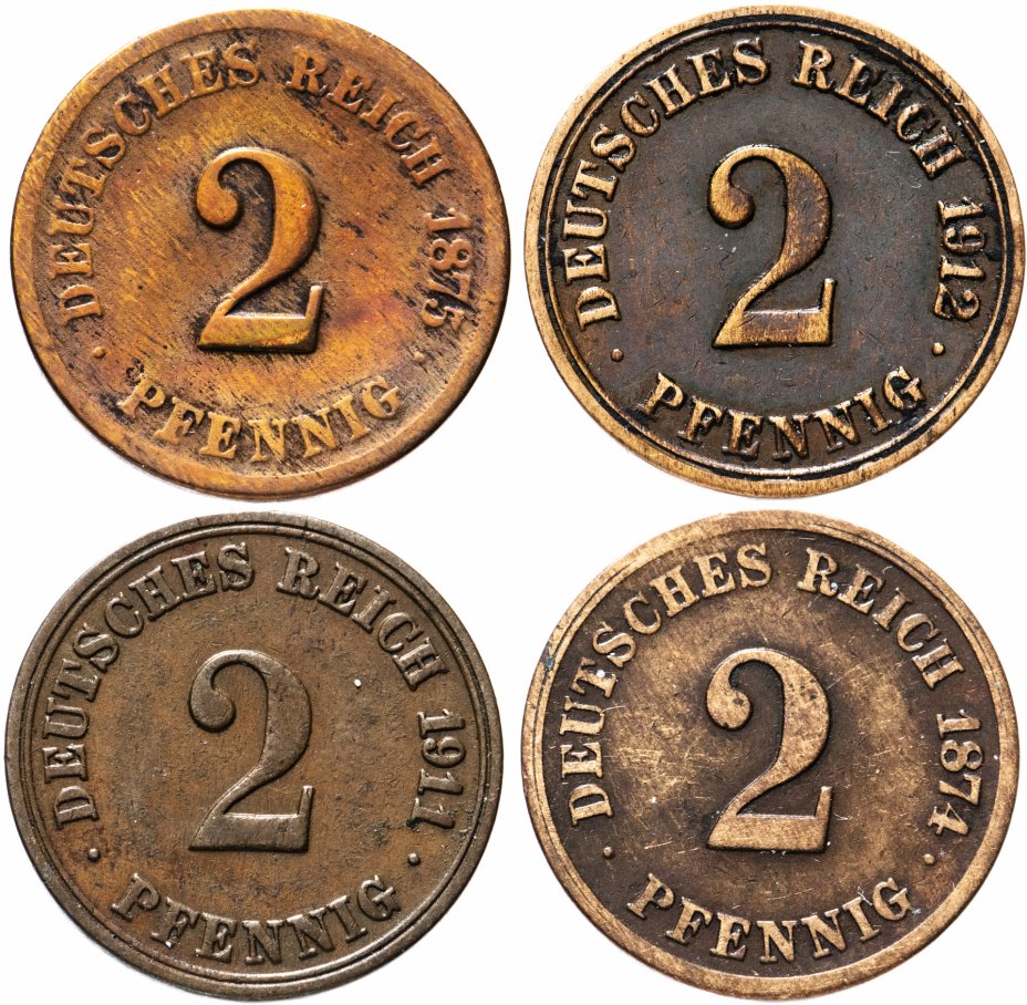 купить Германия (Германская империя) 2 пфеннига 1874-1912 набор из 4 монет