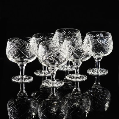 купить Набор из 6 фужеров, декорированных в технике алмазной грани, хрусталь, СССР, 1970-1990 гг.